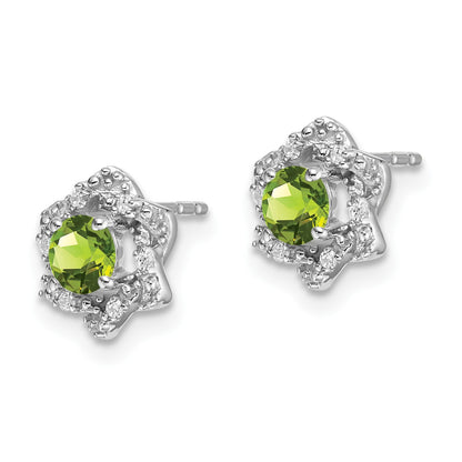 14k White Gold Round Peridot and .06 carat Diamond Floral Post Earrings