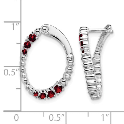 14k White Gold Garnet Twisted Oval Hoop Earrings