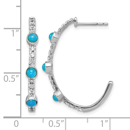 14k White Gold Turquoise and White Topaz J-hoop Post Earrings