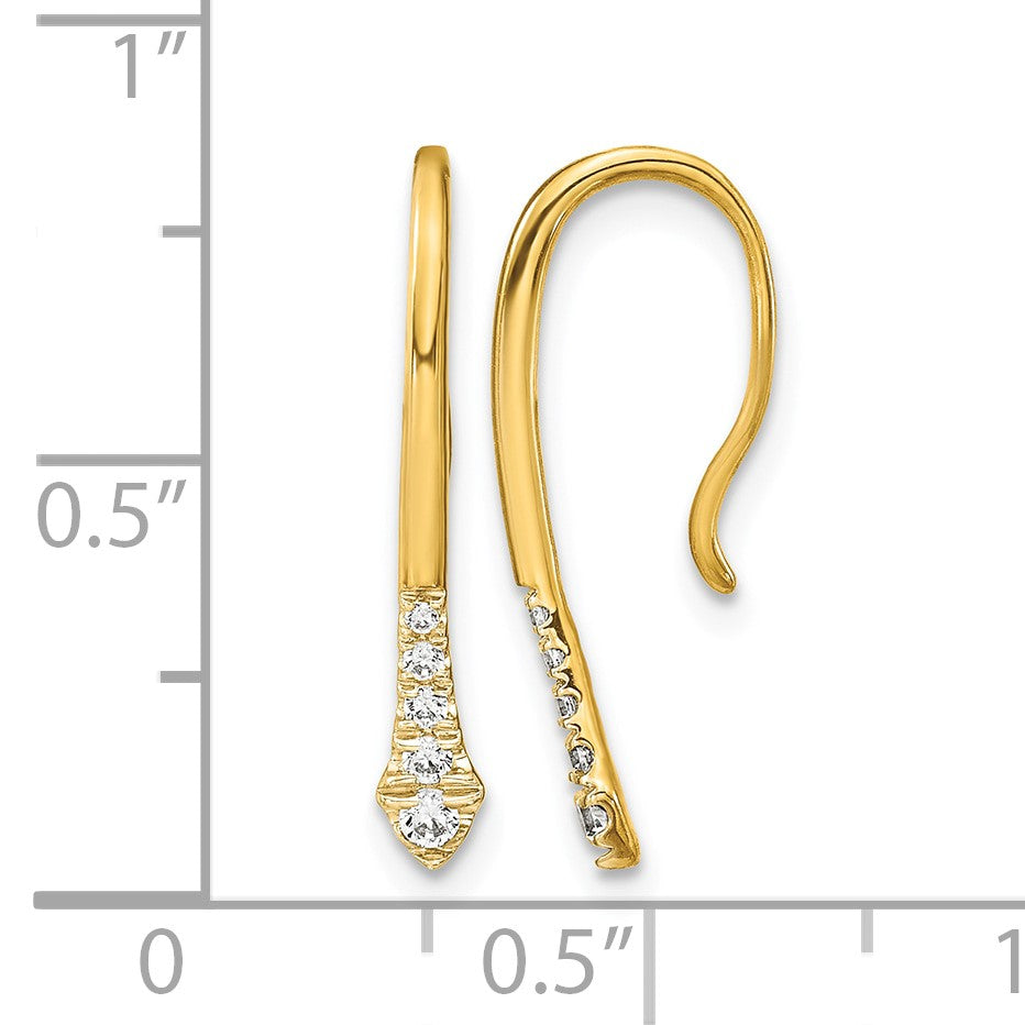 14k Polished 1/8 carat Diamond Drop Wire Earrings