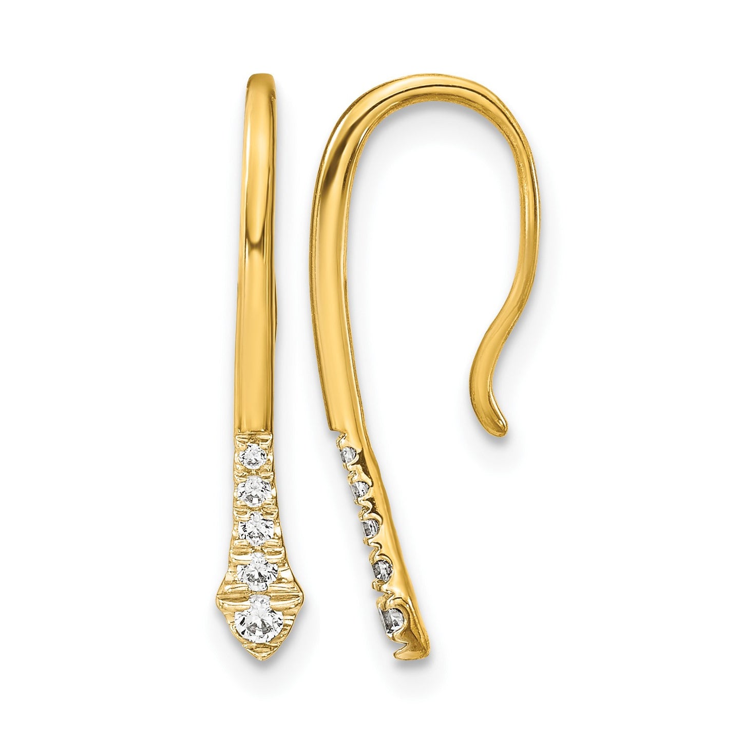 14k Polished 1/8 carat Diamond Drop Wire Earrings