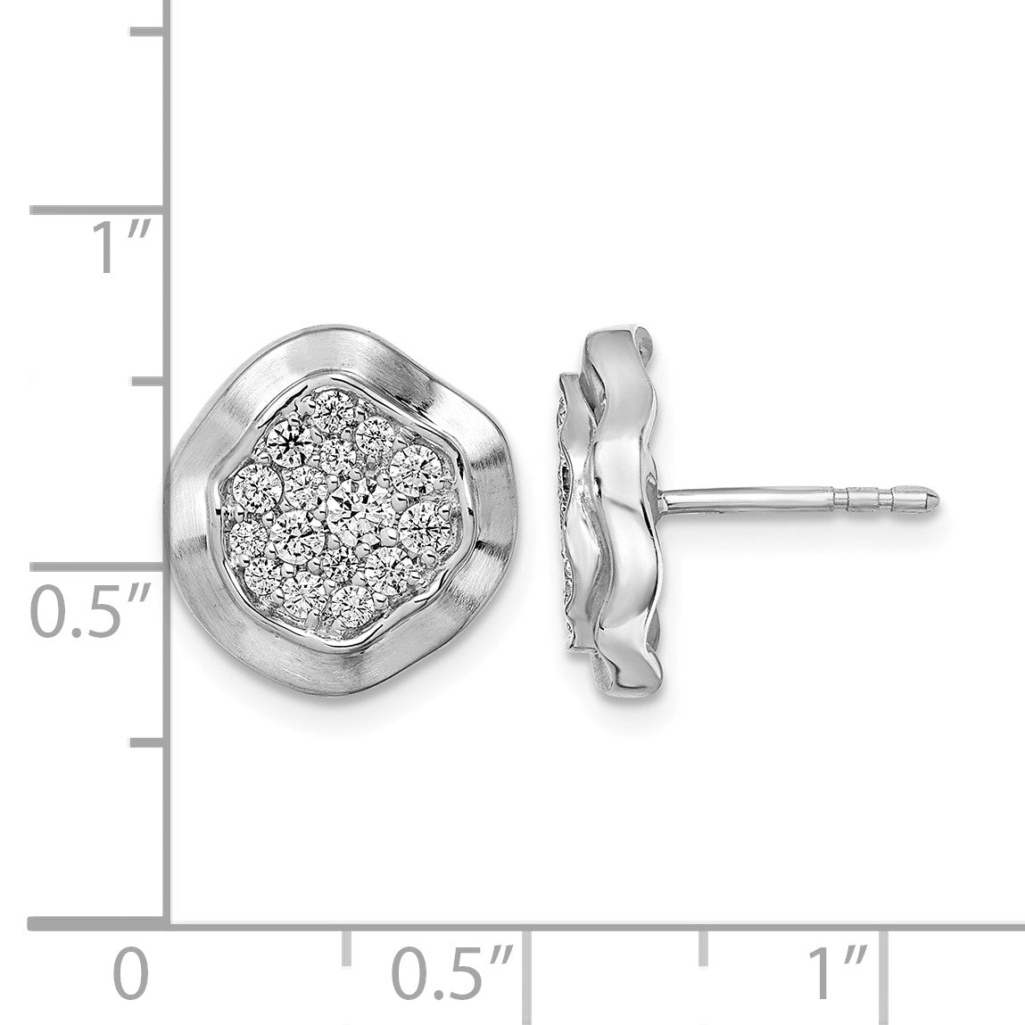 14k White Gold Polished Wavy Circle 5/8 carat Pave Diamond Post Earrings