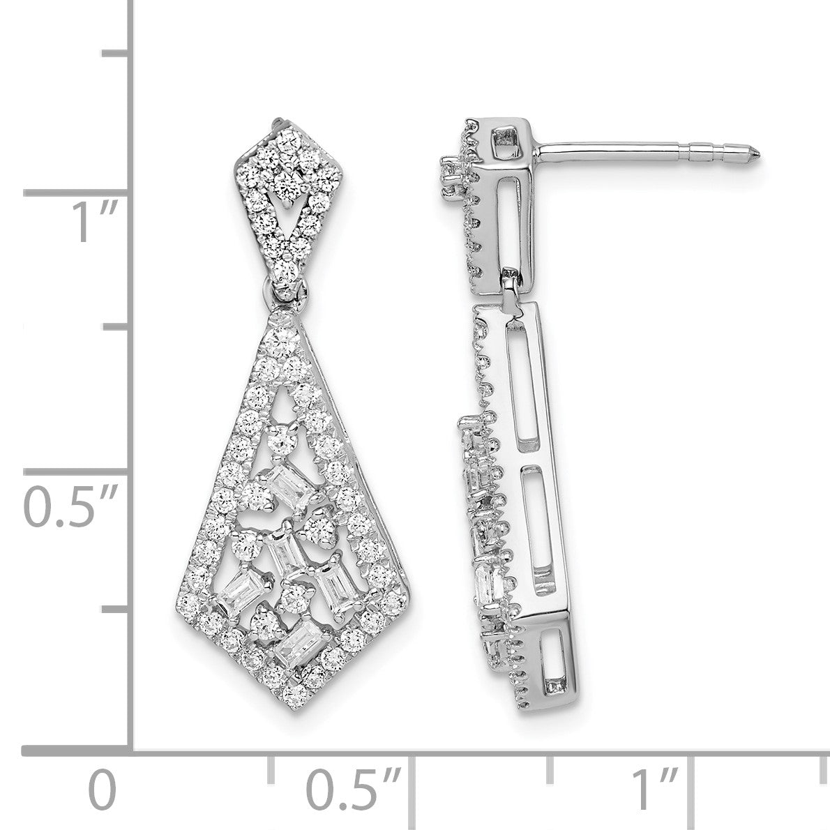 14k White Gold Polished 3/4 carat Diamond Fancy Dangle Post Earrings