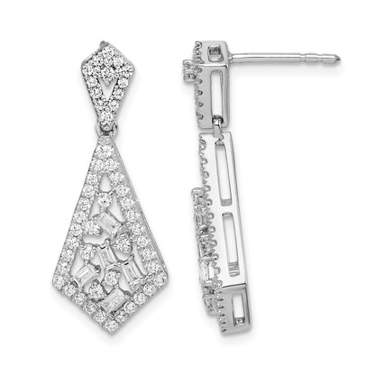 14k White Gold Polished 3/4 carat Diamond Fancy Dangle Post Earrings