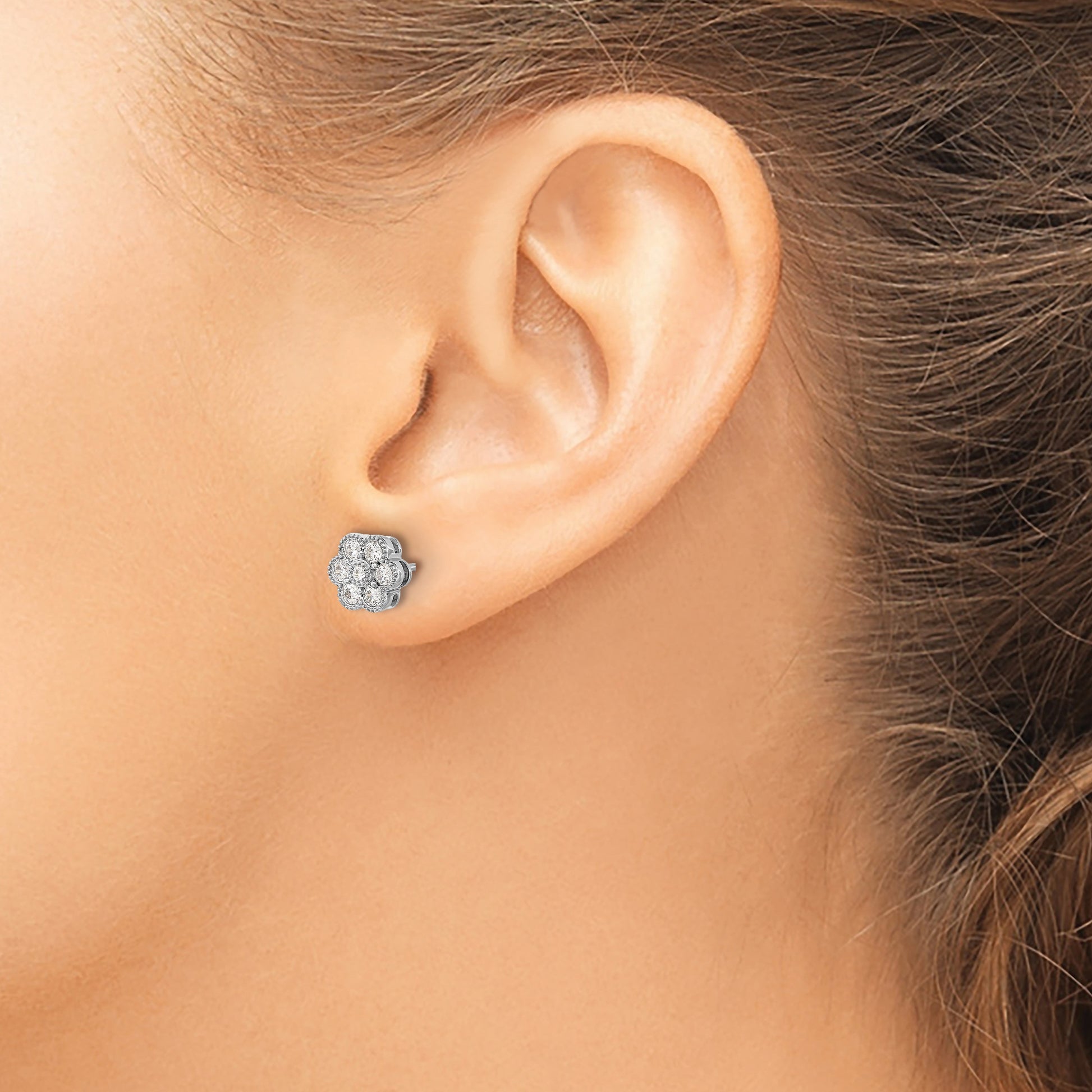 14k White Gold 1/2 carat Diamond Floral Post Earrings
