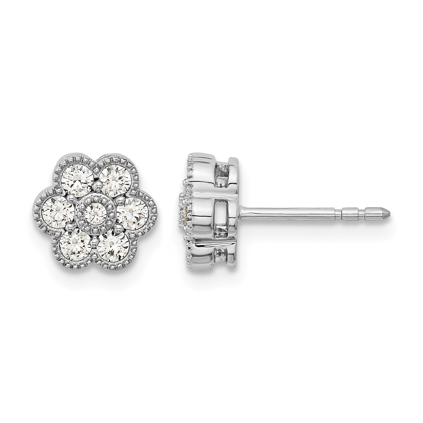 14k White Gold 1/2 carat Diamond Floral Post Earrings