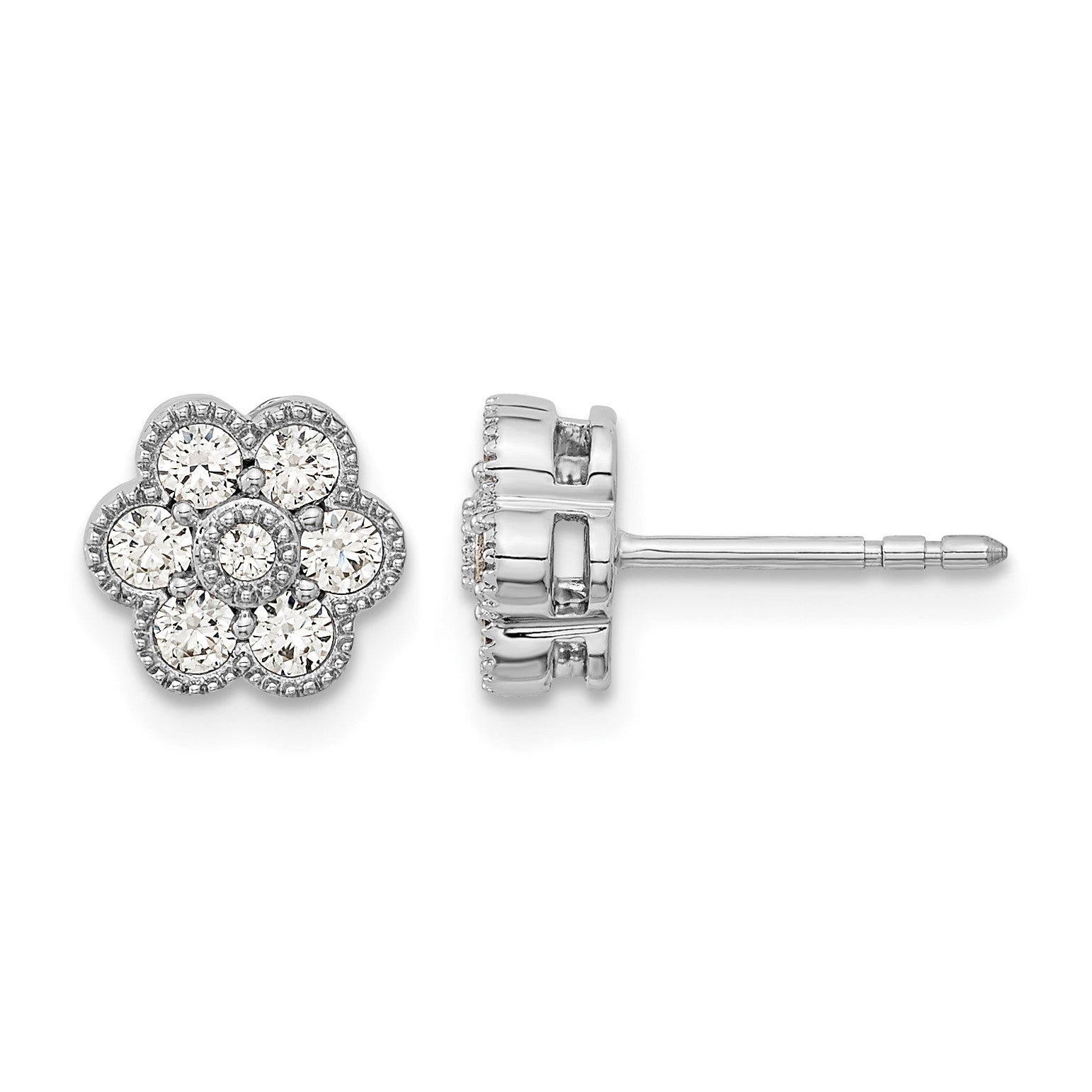 14k White Gold 1/2 carat Diamond Floral Post Earrings
