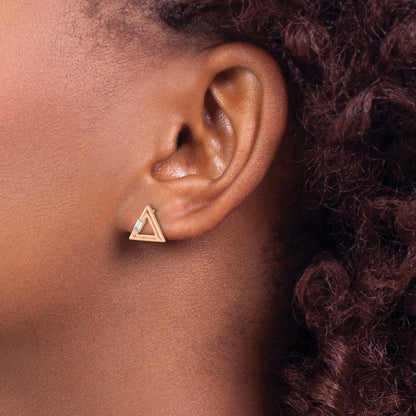 14k Rose Gold Polished 1/20 carat Diamond Baguette Triangle Post Earrings