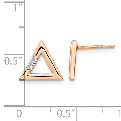 14k Rose Gold Polished 1/20 carat Diamond Baguette Triangle Post Earrings
