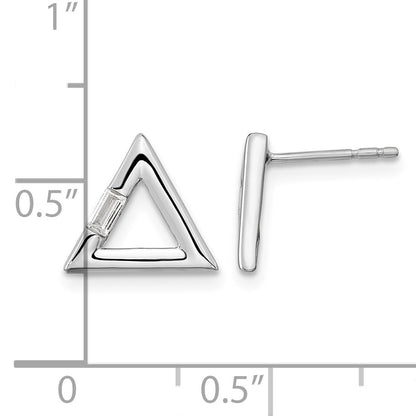 14k White Gold Polished 1/20 carat Diamond Baguette Triangle Post Earrings