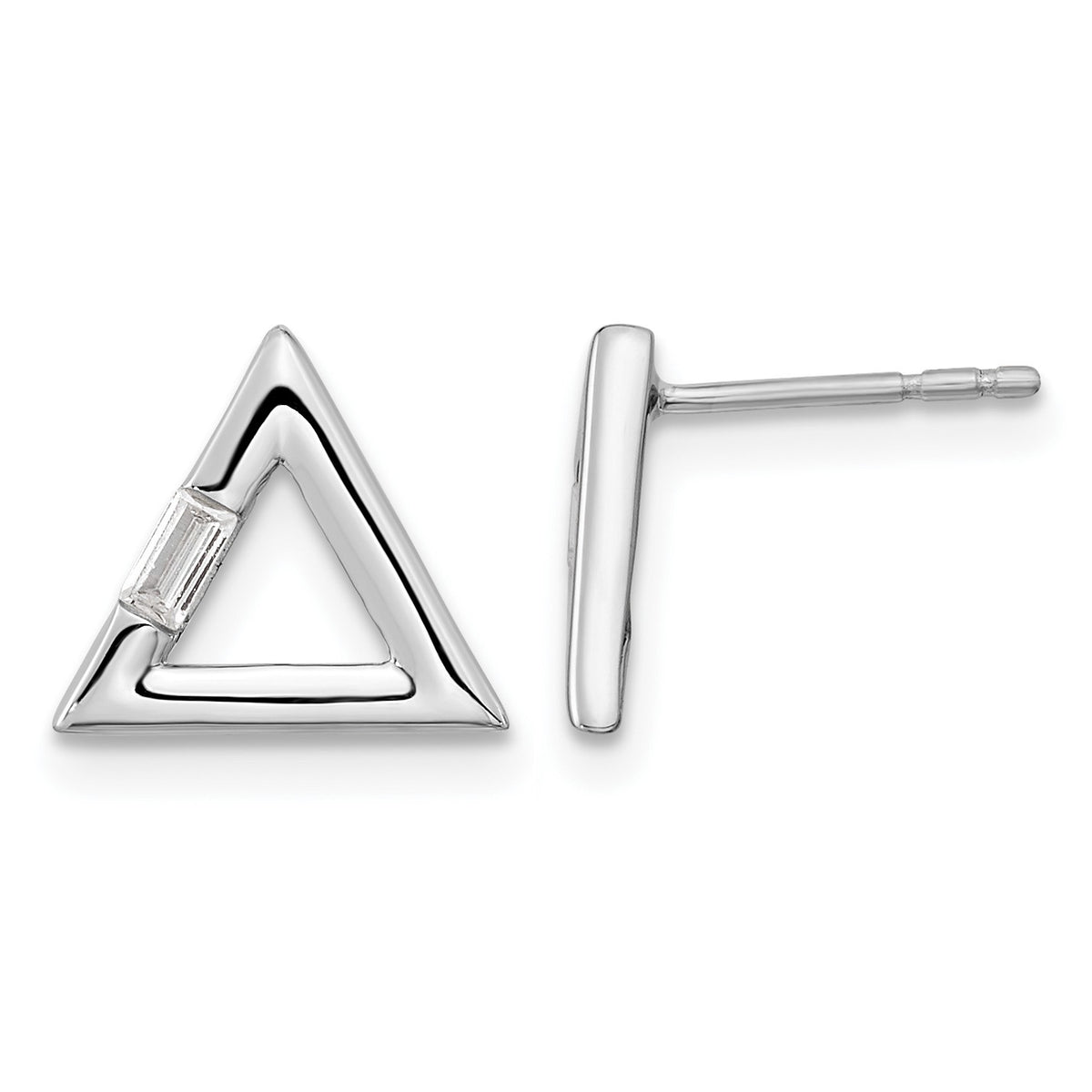 14k White Gold Polished 1/20 carat Diamond Baguette Triangle Post Earrings