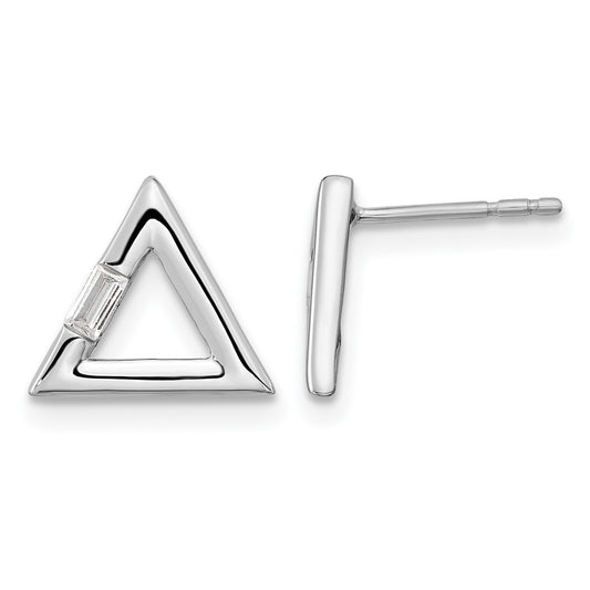 14k White Gold Polished 1/20 carat Diamond Baguette Triangle Post Earrings
