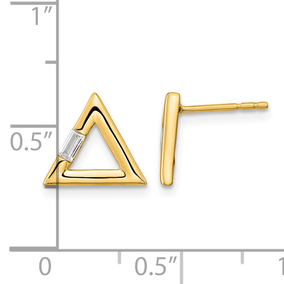 14k Polished 1/20 carat Diamond Baguette Triangle Post Earrings