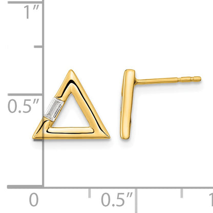 14k Polished 1/20 carat Diamond Baguette Triangle Post Earrings