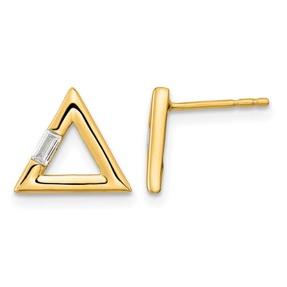 14k Polished 1/20 carat Diamond Baguette Triangle Post Earrings