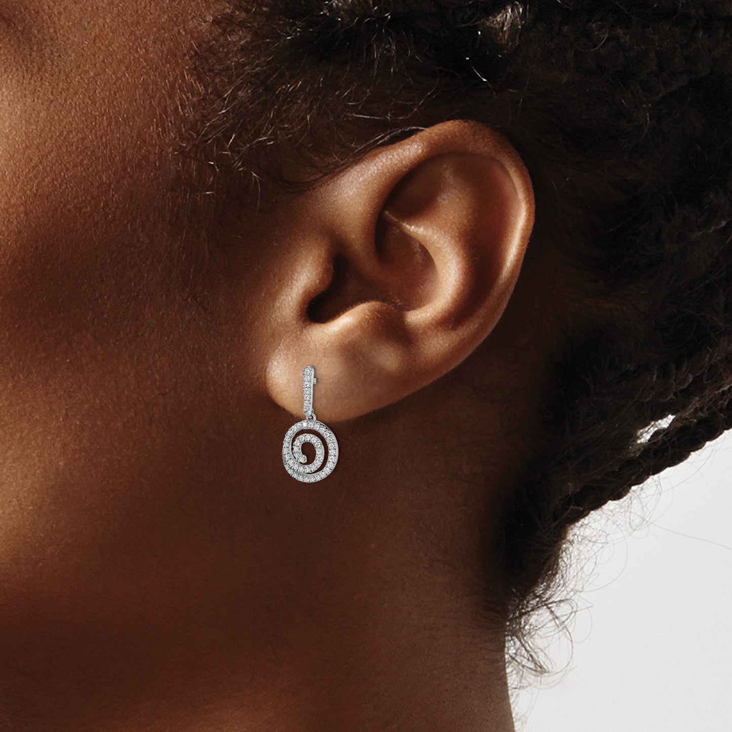 14k White Gold Circle Swirl 1/3 carat Diamond Dangle Post Earrings