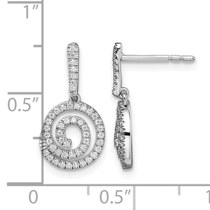 14k White Gold Circle Swirl 1/3 carat Diamond Dangle Post Earrings
