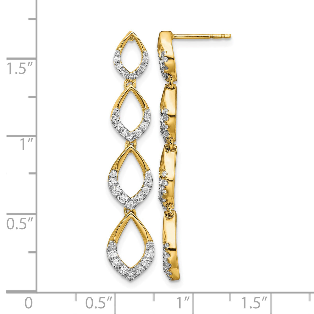 14k Polished 1/2 carat Diamond Dangle Post Earrings
