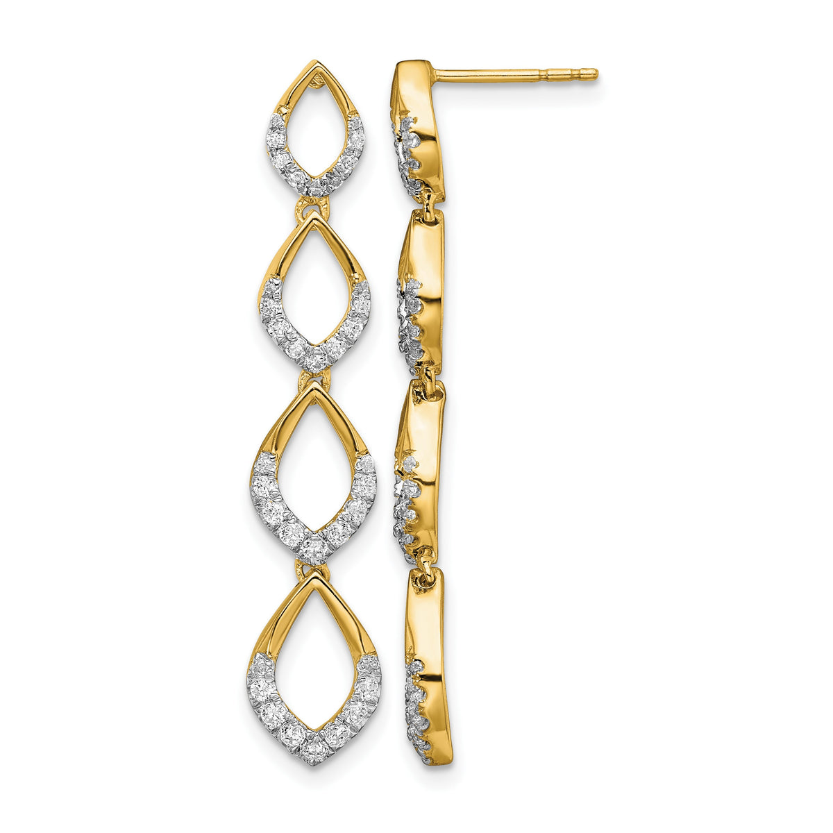 14k Polished 1/2 carat Diamond Dangle Post Earrings