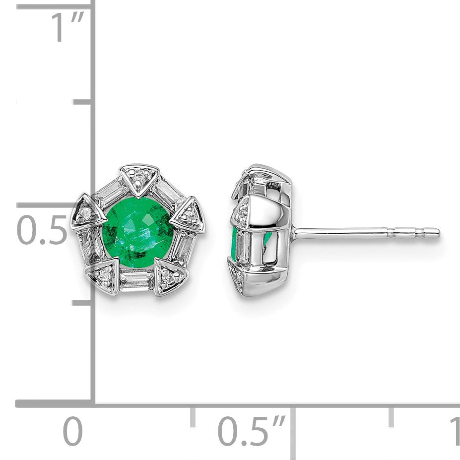 14k White Gold 4.5mm Round Emerald and Diamond Post Earrings