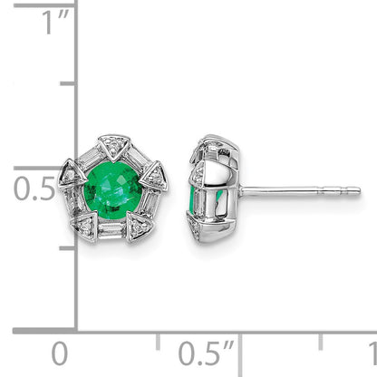 14k White Gold 4.5mm Round Emerald and Diamond Post Earrings