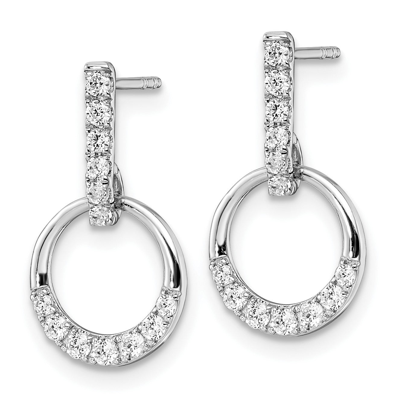 14k White Gold Circle 3/8 carat Diamond Dangle Post Earrings