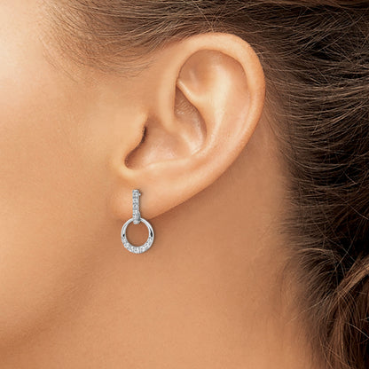 14k White Gold Circle 3/8 carat Diamond Dangle Post Earrings