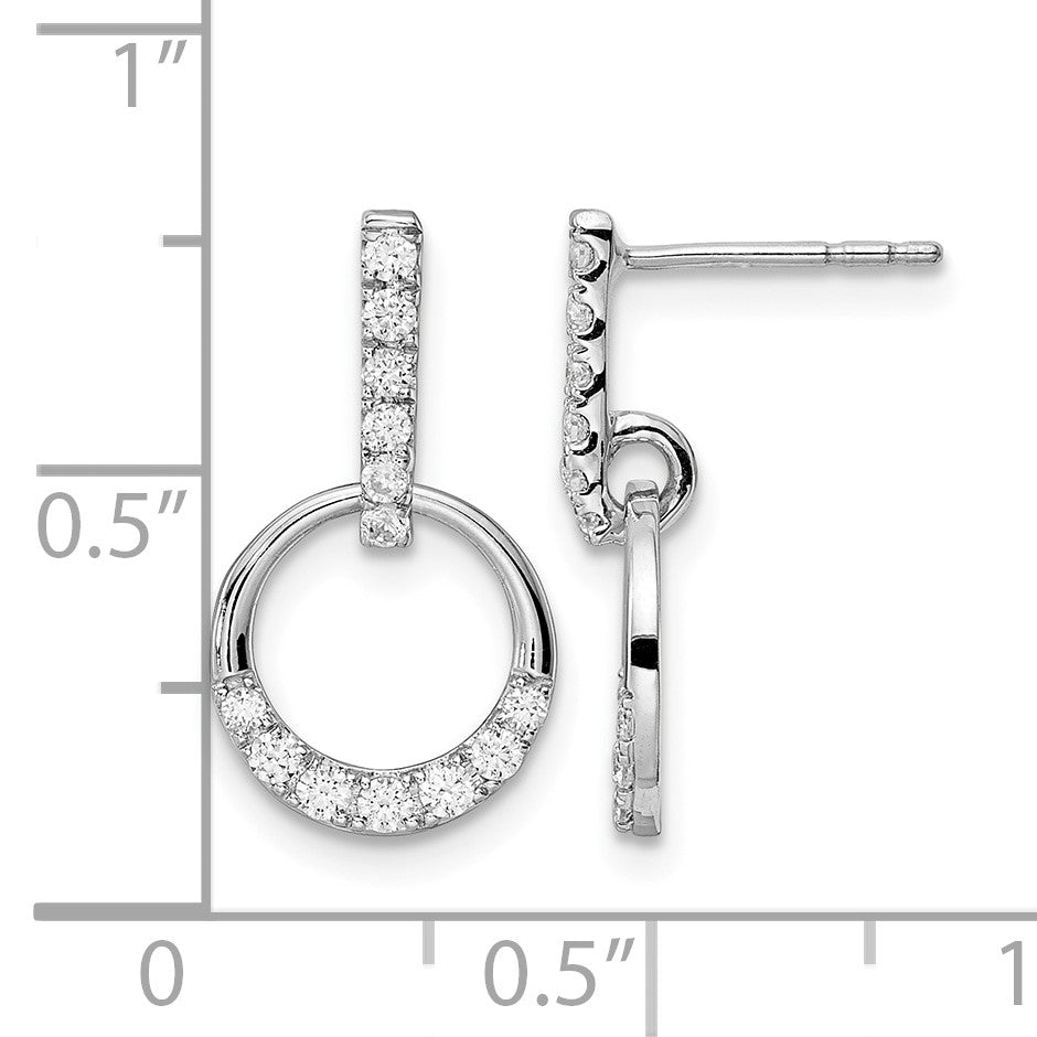 14k White Gold Circle 3/8 carat Diamond Dangle Post Earrings