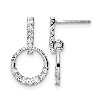 14k White Gold Circle 3/8 carat Diamond Dangle Post Earrings