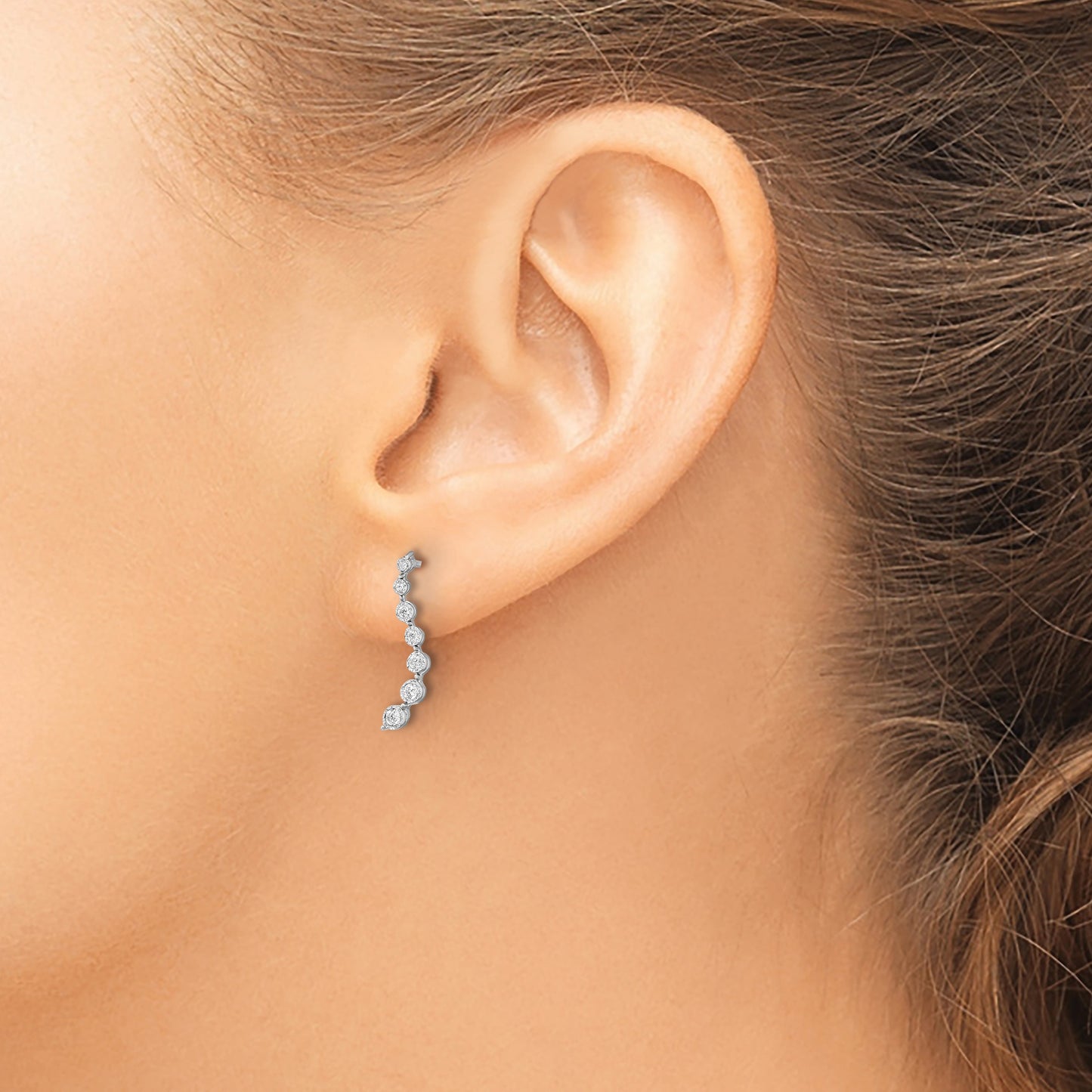 14k White Gold 1/6 carat Graduated Diamond Journey Post Earrings