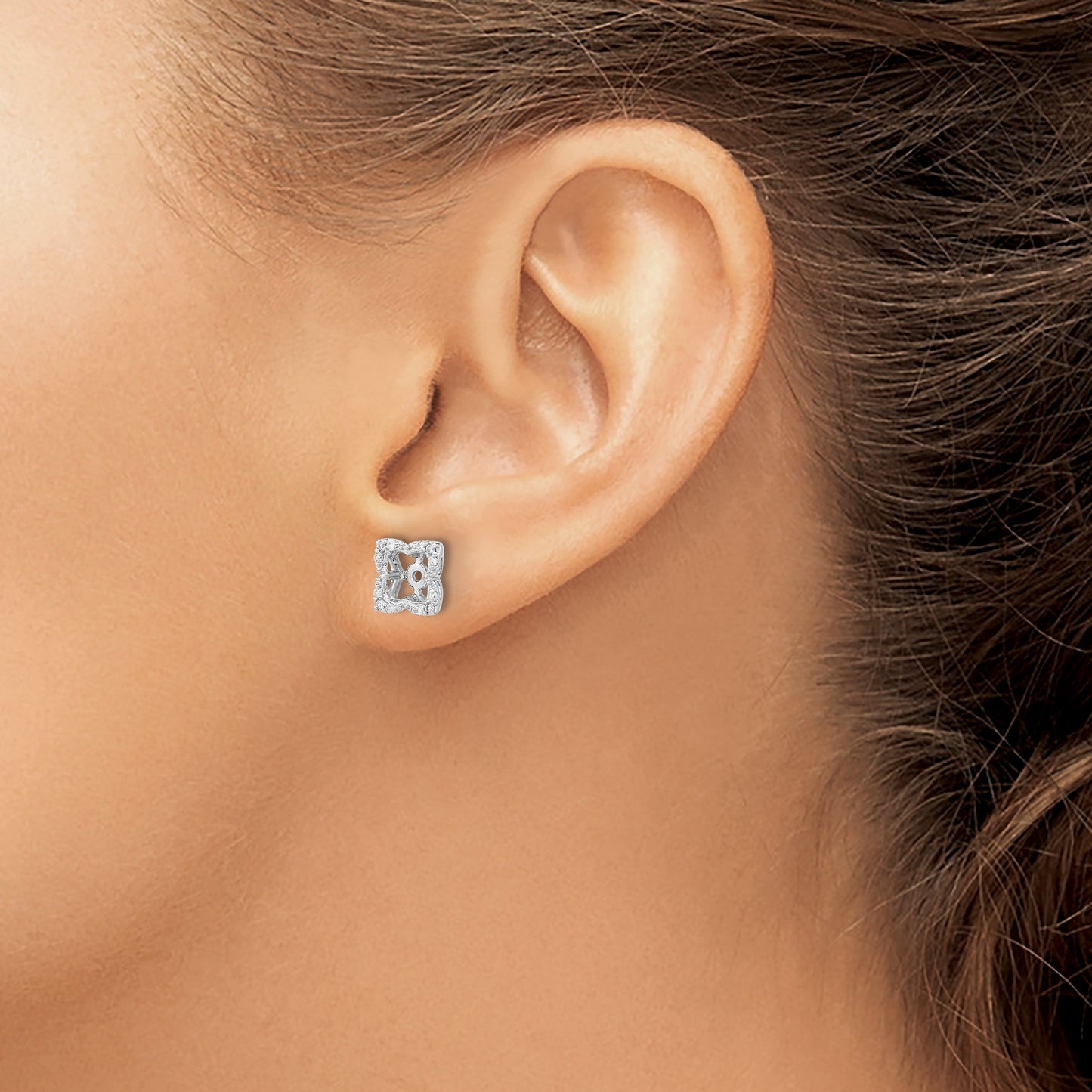 14k White Gold 1/8 carat Diamond Fancy Square Earring Jackets