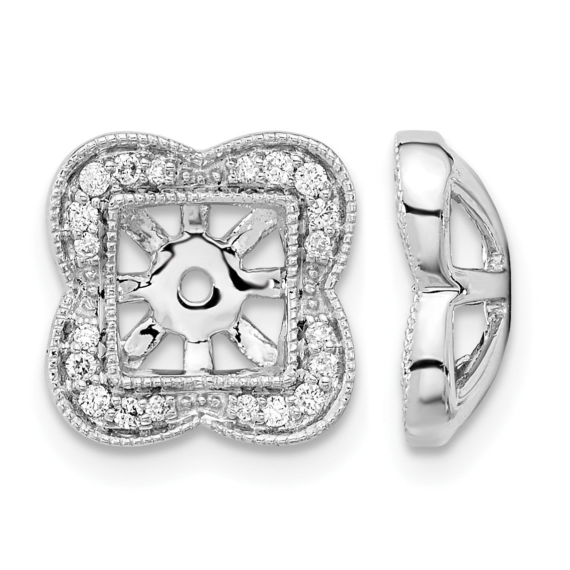14k White Gold 1/5 carat Diamond Fancy Square Earring Jackets
