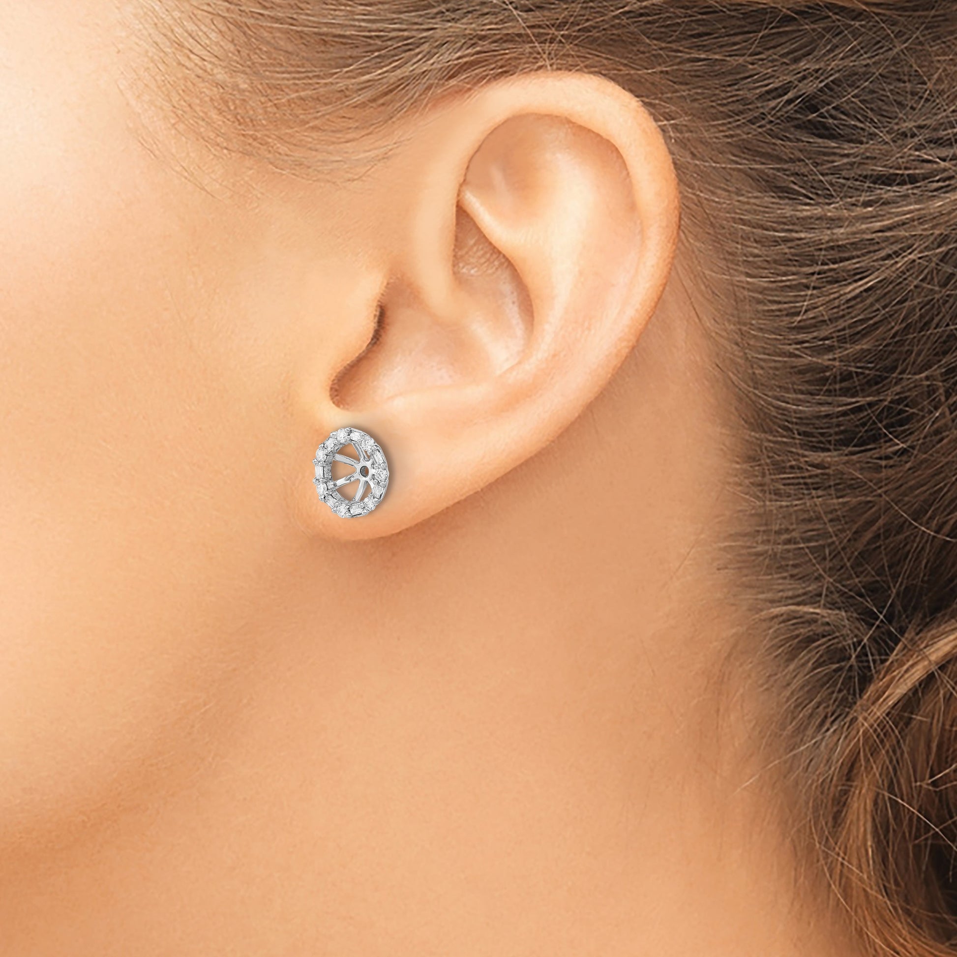 14k White Gold 1/3 carat Diamond Circle Earring Jackets