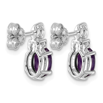 14K White Gold Diamond and 7x5 Oval February/Amethyst Post Earrings