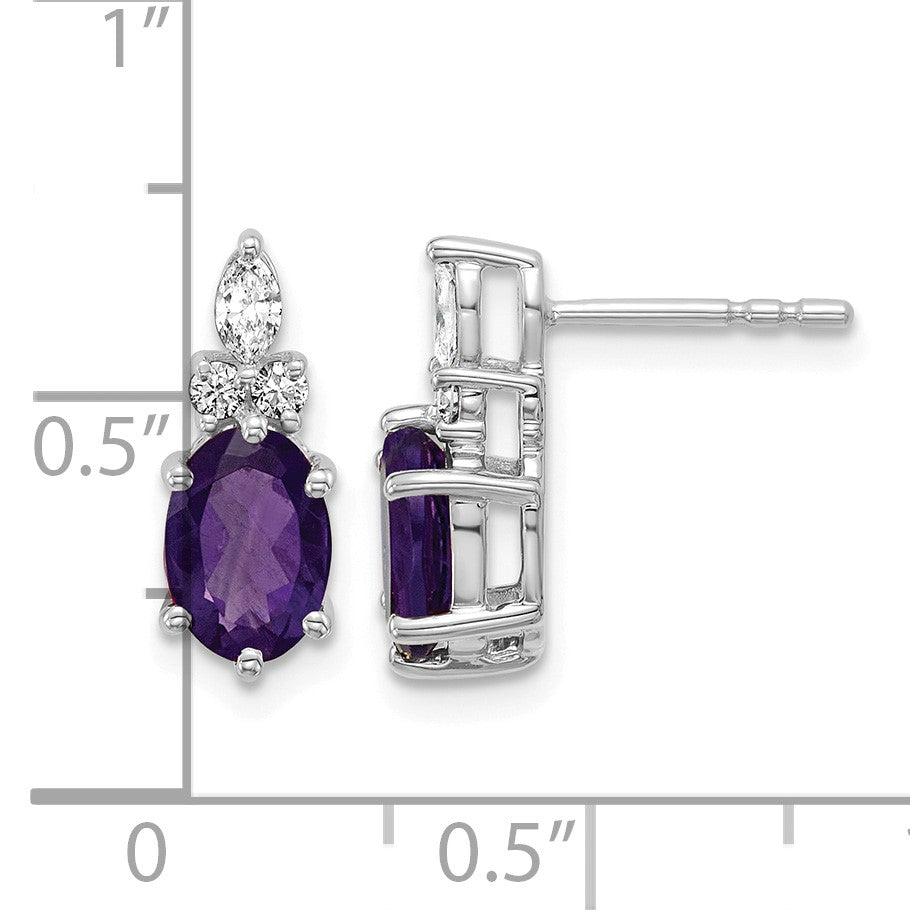 14K White Gold Diamond and 7x5 Oval February/Amethyst Post Earrings