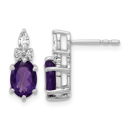 14K White Gold Diamond and 7x5 Oval February/Amethyst Post Earrings