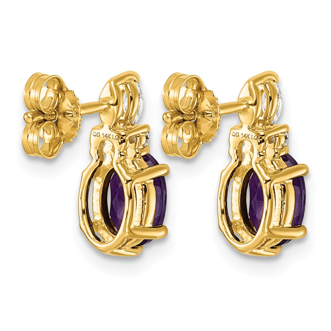 14k Diamond and 7x5 Oval February/Amethyst Post Earrings