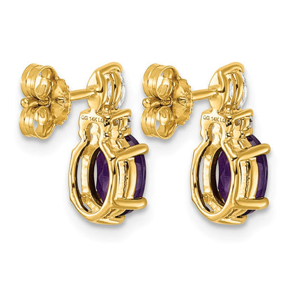 14k Diamond and 7x5 Oval February/Amethyst Post Earrings