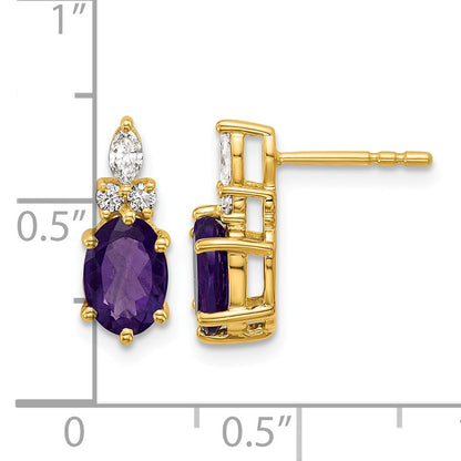 14k Diamond and 7x5 Oval February/Amethyst Post Earrings