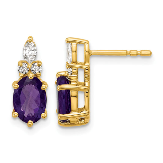 14k Diamond and 7x5 Oval February/Amethyst Post Earrings
