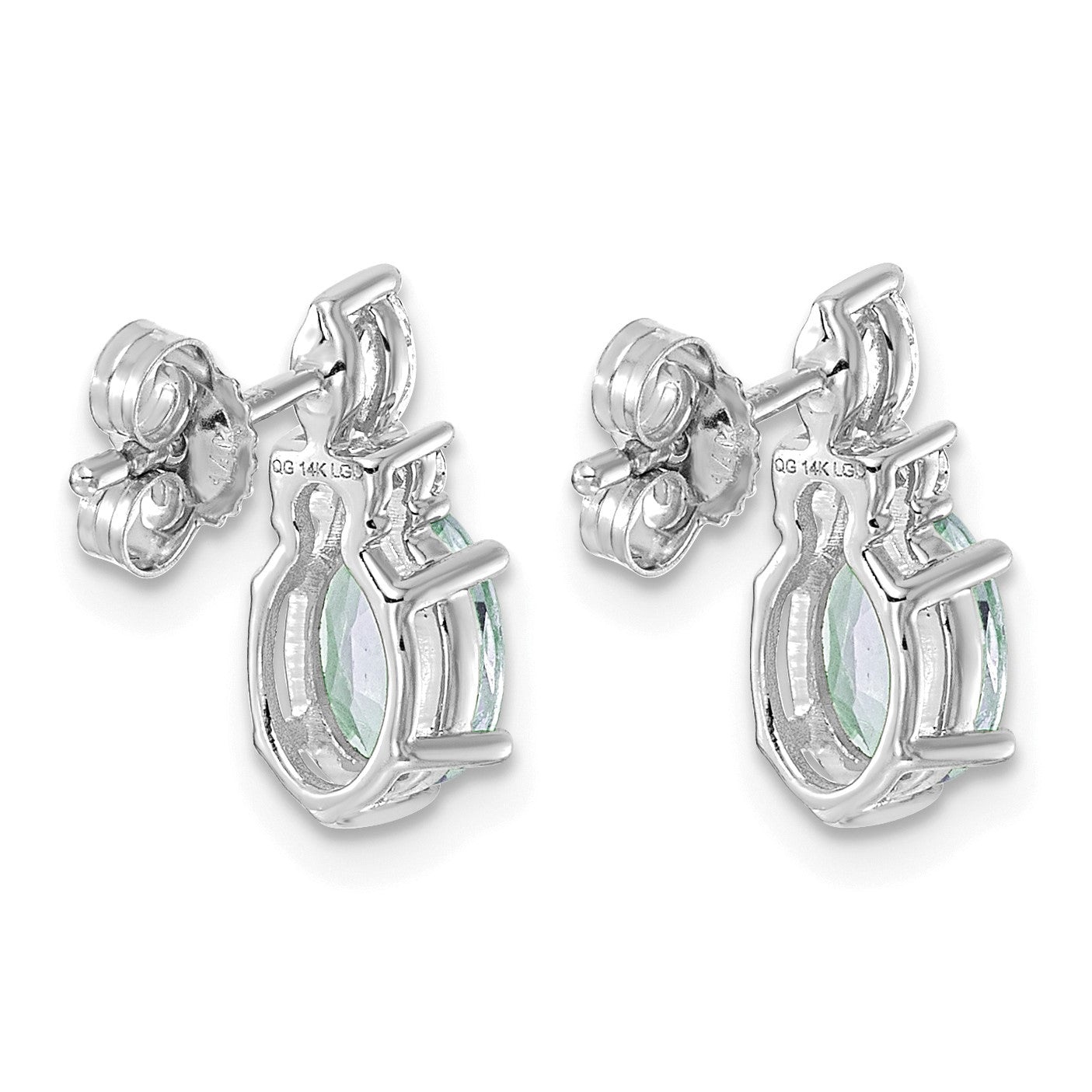 14K White Gold Diamond and 7x5 Oval March/Aquamarine Post Earrings