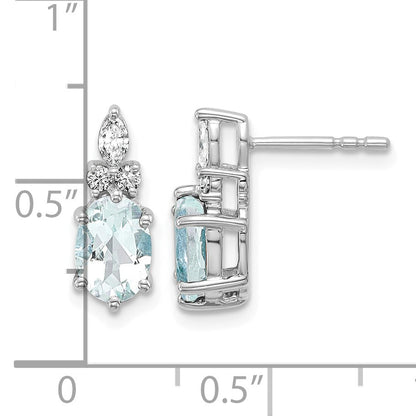 14K White Gold Diamond and 7x5 Oval March/Aquamarine Post Earrings