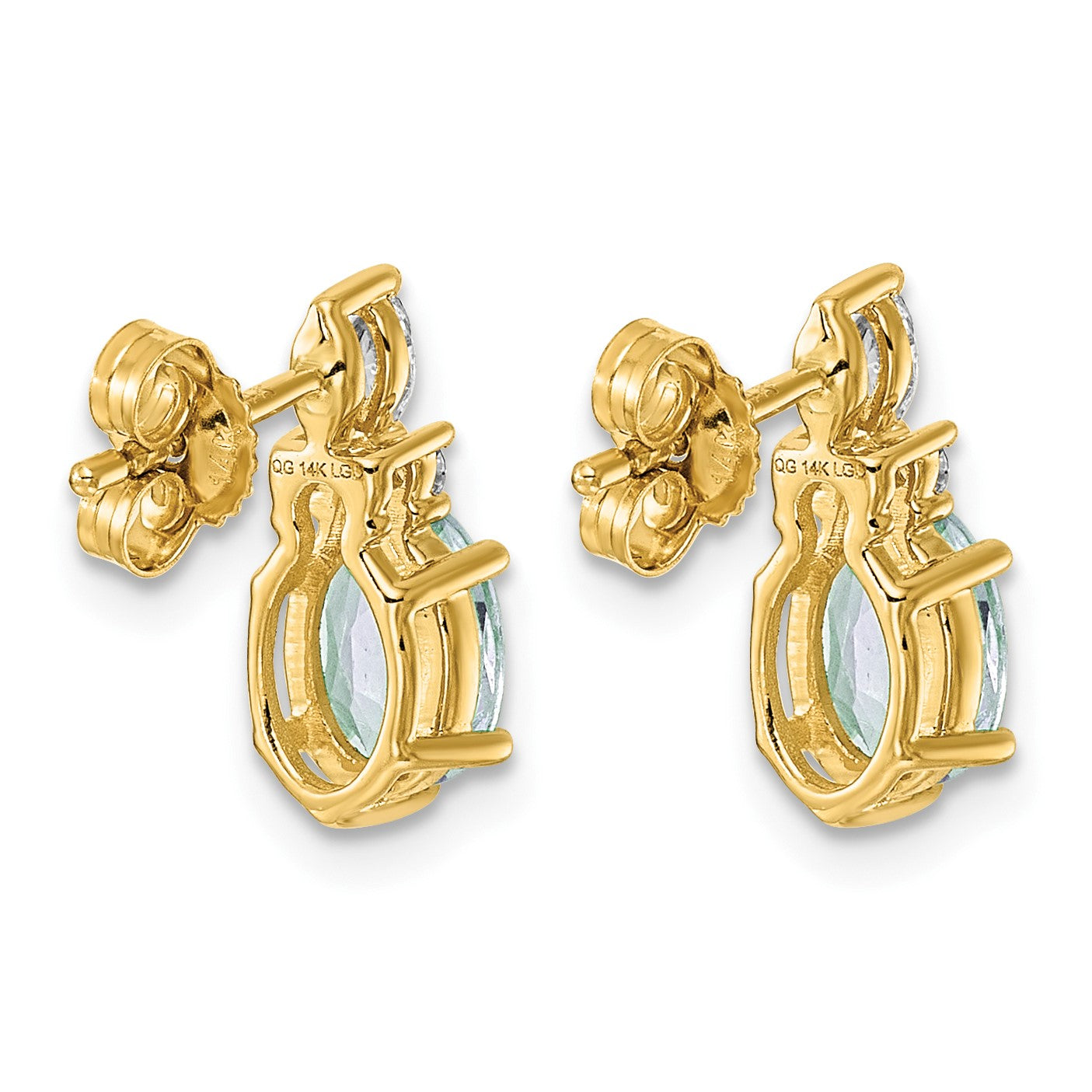 14k Diamond and 7x5 Oval March/Aquamarine Post Earrings