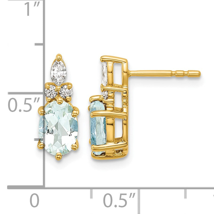 14k Diamond and 7x5 Oval March/Aquamarine Post Earrings