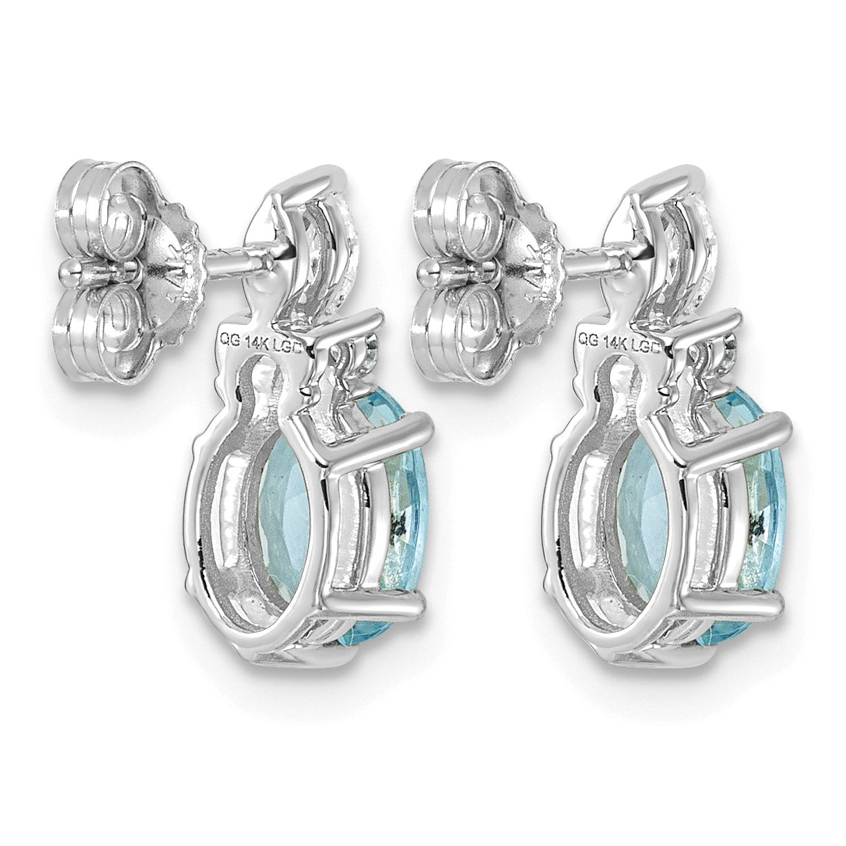 14K White Gold Diamond and 7x5 Oval December/Blue Topaz Post Earrings