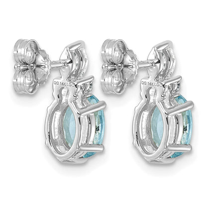 14K White Gold Diamond and 7x5 Oval December/Blue Topaz Post Earrings