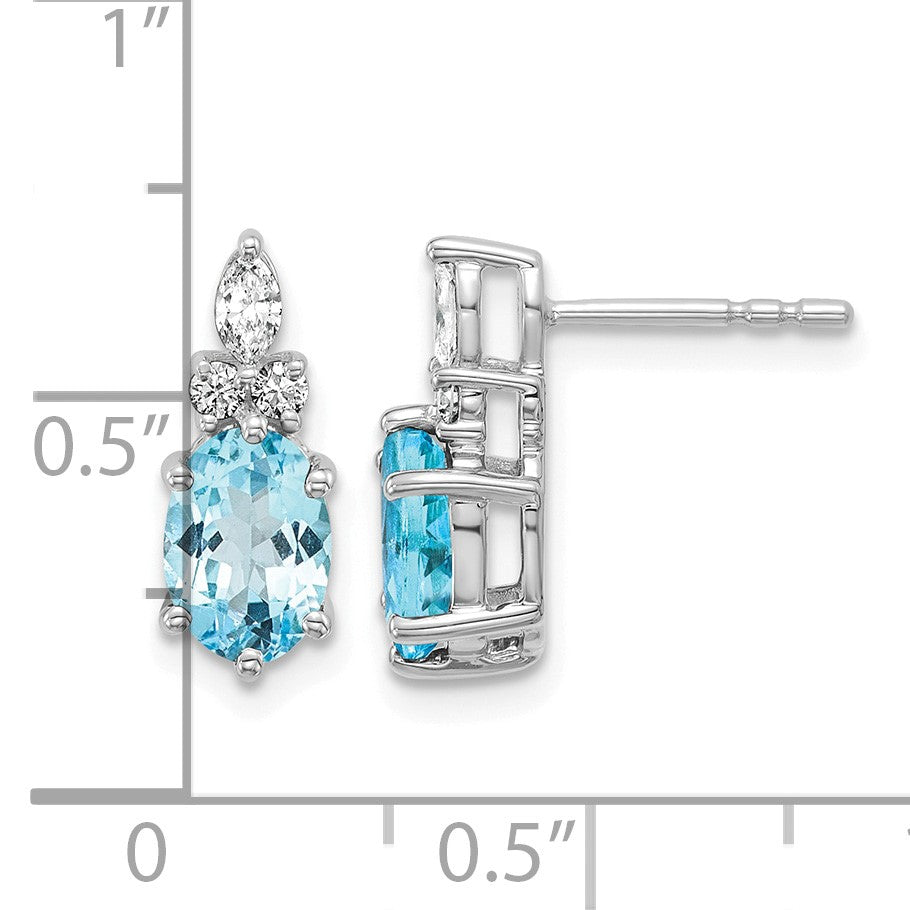 14K White Gold Diamond and 7x5 Oval December/Blue Topaz Post Earrings