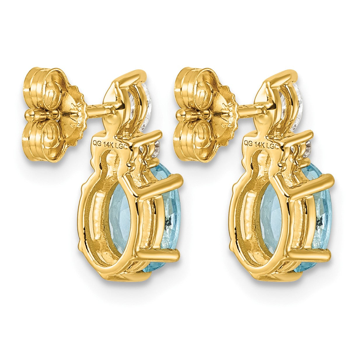 14k Diamond and 7x5 Oval December/Blue Topaz Post Earrings