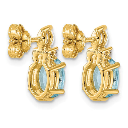 14k Diamond and 7x5 Oval December/Blue Topaz Post Earrings