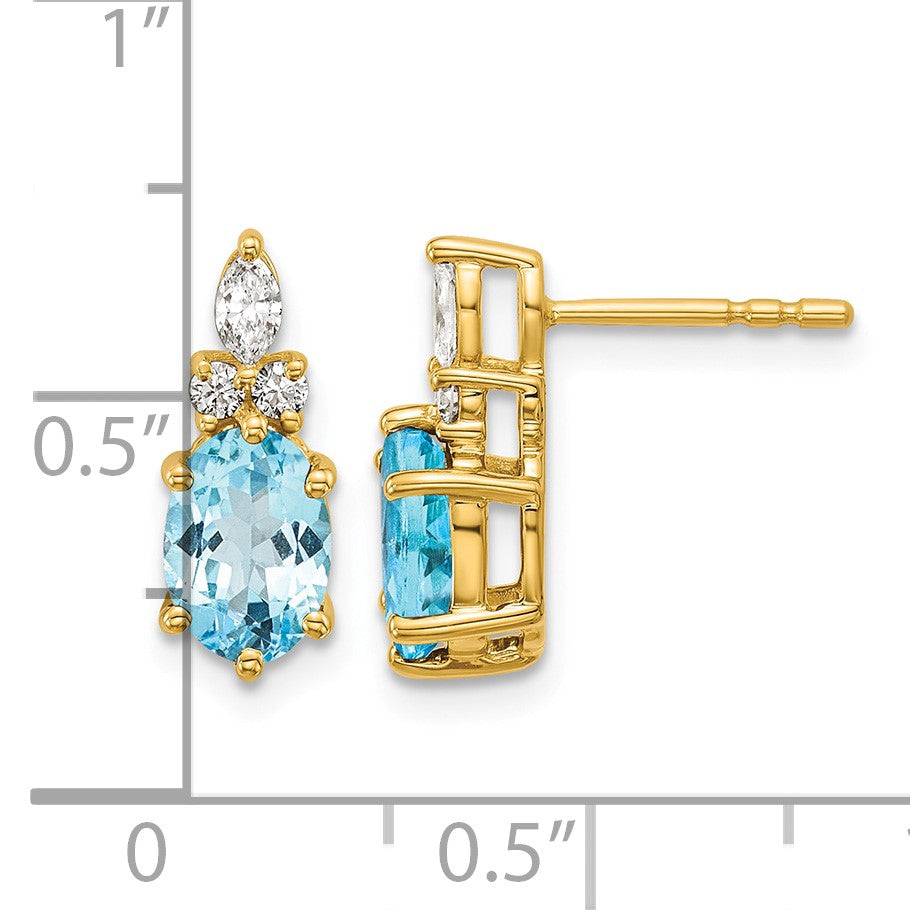 14k Diamond and 7x5 Oval December/Blue Topaz Post Earrings